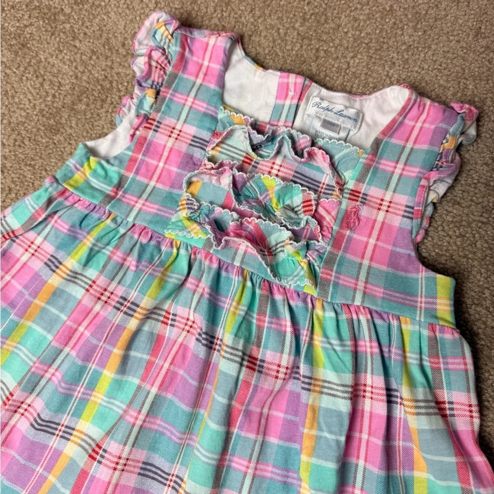 Ralph Lauren Baby Girls‎ Plaid Dress 24M Pink Ruffle Cotton Pony Logo